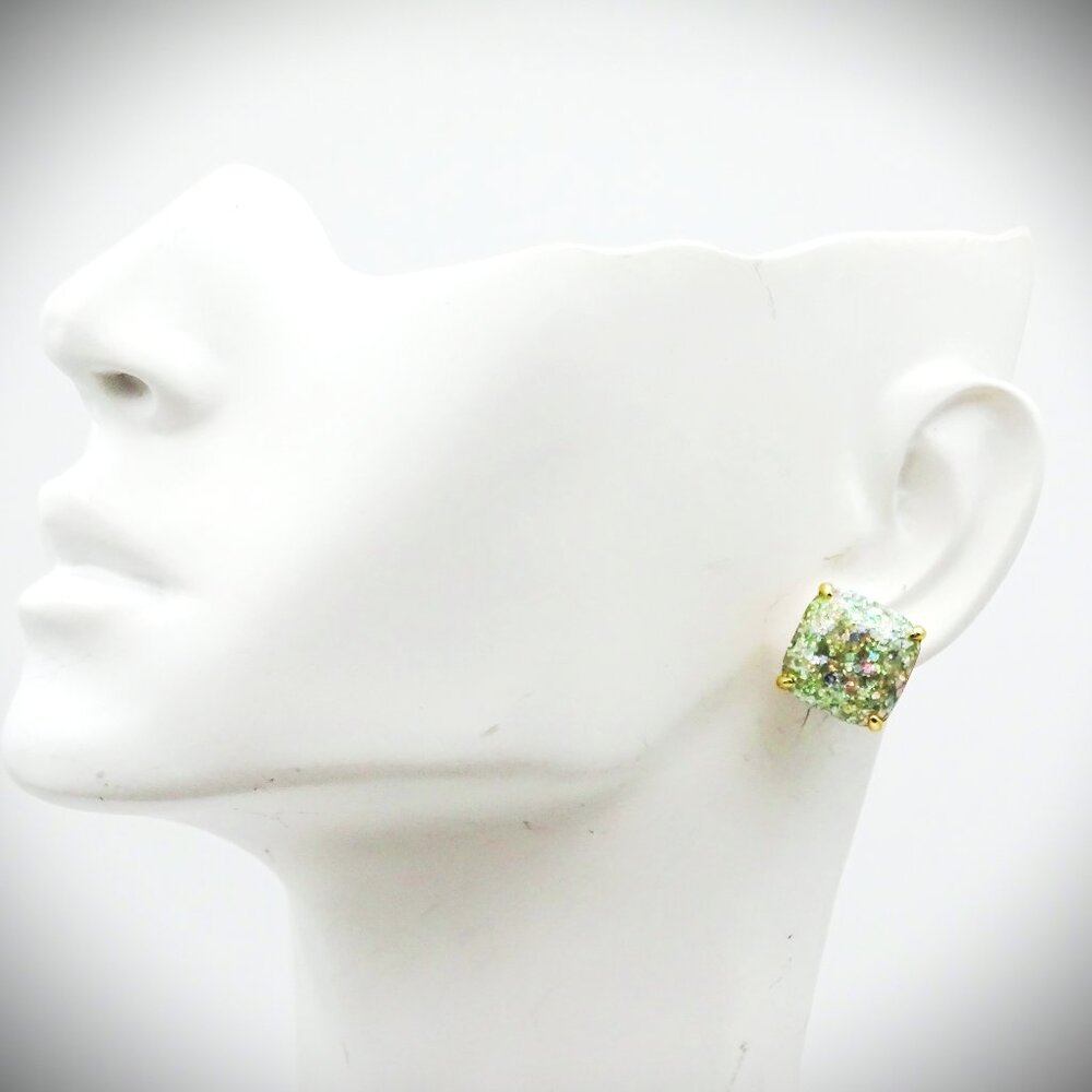 KATE SPADE Gold Plated Multicolor Glitter Square Crystal Stud Earrings - Picture 4 of 6